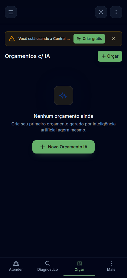 Tela Orçar do Lite para montar e compartilhar o orçamento